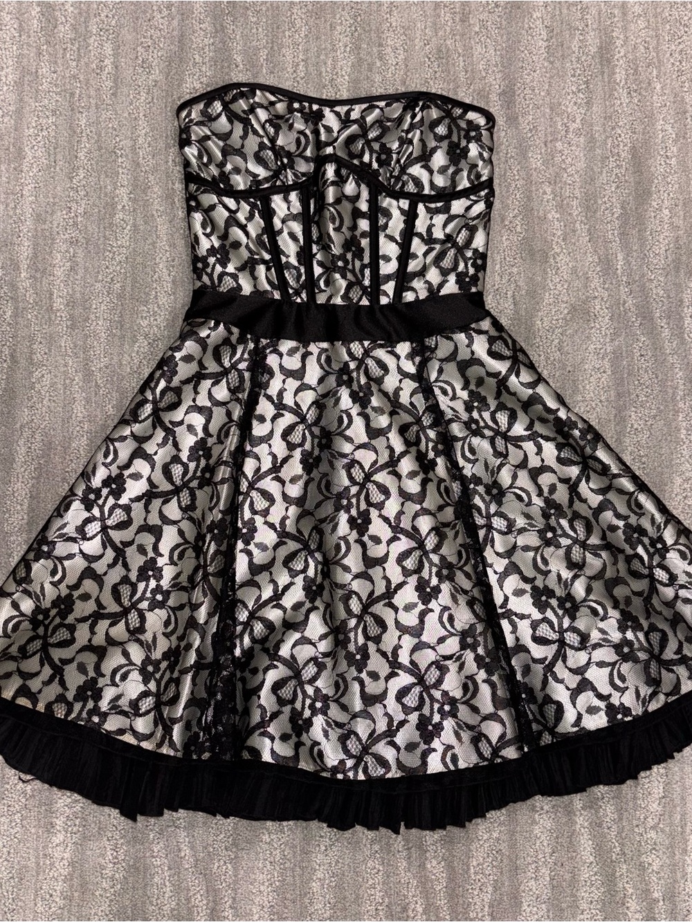 Jessica McClintock Gunne Sax Black & White Strapless Corset Dress Juniors Sz 1